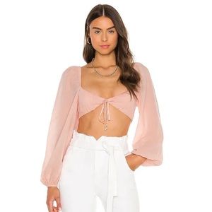 Majorelle Scottie Balloon Sleeve Cropped Top Pink